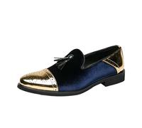 Mocassins élégants en velours avec pompons pour homme, doré métallisé, pour mariage, bal de fin d'année, événements sur tapis rouge, bleu, 42.5 EU