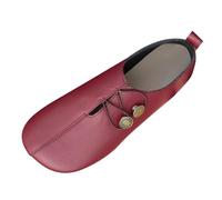 Mocassins en cuir à bout rond pour femme - Style décontracté - Avec cordon de serrage élastique - Légers et confortables - Noir, Rouge, 37.5 EU
