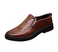 Mocassins en cuir à enfiler pour homme, chaussures de conduite à fond plat, chaussures habillées à bout rond, chaussures d'affaires classiques rétro en cuir, chaussures d'extérieur confortables pour