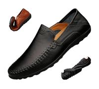 Mocassins en cuir à enfiler pour homme, chaussures de conduite faites à la main, semelle souple, confortables, plates, respirantes et légères, Noir , 44 EU