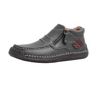 Mocassins en cuir à enfiler pour homme, respirants, antidérapants, légers, faits à la main, en cuir marron, chaussures plates et classiques pour conduite décontractée, travail, gris, 42 2/3 EU