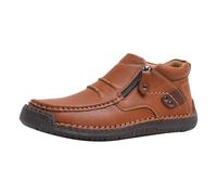Mocassins en cuir à enfiler pour homme, respirants, antidérapants, légers, faits à la main, en cuir marron, chaussures plates et classiques pour conduite décontractée, travail, café, 42.5 EU
