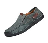 Mocassins en cuir à enfiler pour homme - Version coréenne - Confortables - Cousu à la main - Légères et formelles - Couleur unie - Antidérapantes, Vert, 42 2/3 EU