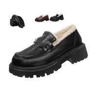 Mocassins en cuir avec doublure en laine et semelle épaisse pour femme, mocassins à plateforme épaisse avec chaîne à enfiler, chaussures décontractées d'affaires, Noir , 43 EU