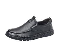 Mocassins en cuir doux à enfiler pour homme - Mocassins respirants et confortables - Faciles à porter - Antidérapants - Pour le bureau, le travail et les loisirs quotidiens, Noir , 42 1/3 EU