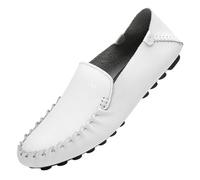 Mocassins en Cuir for Homme, Confortables, Semelles en Caoutchouc, antidérapants, Bout Rond Flexible, Coutures Apparentes, Design Simple(White,43 EU)