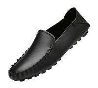 Mocassins en Cuir for Homme, Confortables, Semelles en Caoutchouc, antidérapants, Bout Rond Flexible, Coutures Apparentes, Design Simple(Black,43 EU)