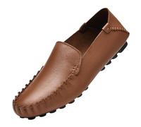 Mocassins en Cuir for Homme, Confortables, Semelles en Caoutchouc, antidérapants, Bout Rond Flexible, Coutures Apparentes, Design Simple(Brown,43 EU)