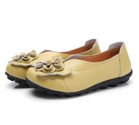 Mocassins en Cuir pour Femmes, Mocassins Plats à Enfiler Motif Floral, décontractés Bout Rond Conduite Sauvage Chaussures de Bateau Souples,Green 5,42 EU