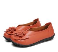 Mocassins en Cuir pour Femmes, Mocassins Plats à Enfiler Motif Floral, décontractés Bout Rond Conduite Sauvage Chaussures de Bateau Souples,Orange,37 EU