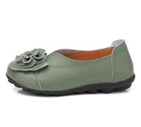 Mocassins en Cuir pour Femmes, Mocassins Plats à Enfiler Motif Floral, décontractés Bout Rond Conduite Sauvage Chaussures de Bateau Souples,Green 3,43 EU