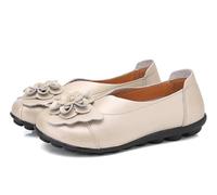 Mocassins en Cuir pour Femmes, Mocassins Plats à Enfiler Motif Floral, décontractés Bout Rond Conduite Sauvage Chaussures de Bateau Souples,Beige 1,37 EU