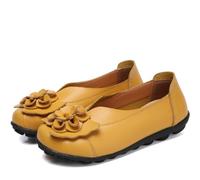 Mocassins en Cuir pour Femmes, Mocassins Plats à Enfiler Motif Floral, décontractés Bout Rond Conduite Sauvage Chaussures de Bateau Souples,Jaune,42 EU