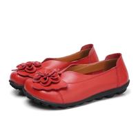 Mocassins en Cuir pour Femmes, Mocassins Plats à Enfiler Motif Floral, décontractés Bout Rond Conduite Sauvage Chaussures de Bateau Souples,Rouge,35 EU
