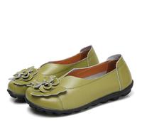Mocassins en Cuir pour Femmes, Mocassins Plats à Enfiler Motif Floral, décontractés Bout Rond Conduite Sauvage Chaussures de Bateau Souples,Green 2,41 EU