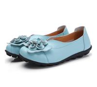 Mocassins en Cuir pour Femmes, Mocassins Plats à Enfiler Motif Floral, décontractés Bout Rond Conduite Sauvage Chaussures de Bateau Souples,Light Blue,44 EU