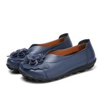 Mocassins en Cuir pour Femmes, Mocassins Plats à Enfiler Motif Floral, décontractés Bout Rond Conduite Sauvage Chaussures de Bateau Souples,Dark Blue,44 EU
