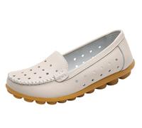 Mocassins en Cuir pour Femmes, Mocassins Plats et Creux, Confortables, à Bout Rond, décontractés, pour Bateau, Conduite, Marche Sauvage,Beige,39 EU