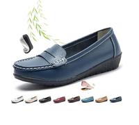 Mocassins en cuir respirant pour femme, chaussures orthopédiques confortables pour la marche et la conduite, noir foncé, 43 EU