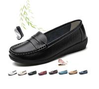 Mocassins en cuir respirant pour femme, chaussures orthopédiques confortables pour la marche et la conduite, Noir , 43 EU