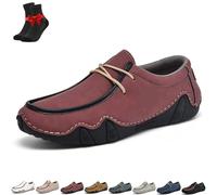 Mocassins en Cuir Respirants for Hommes, Chaussures Bateau décontractées, Chaussures de Voyager et de Marche(Wine,43 EU)