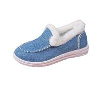 Mocassins en Cuir Sauvage Micro pour Dames, Doublure en Peluche chauffante avec Semelle en Mousse (Bleu Clair,41)