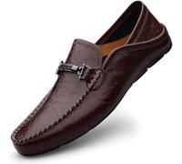 Mocassins en cuir vegan for homme, chaussures décontractées à enfiler, bout tablier, semelle souple, coupe confortable, noir et marron(Brown,45 EU)