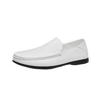 Mocassins en Cuir Vegan for Homme - Mocassins Classiques à Enfiler avec Bout Rond Confortable for Un Style Vintage et décontracté(White,37 EU)