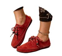 Mocassins en Velours faciles à Porter avec détails perlés. Chaussures Plates décontractées pour Un Confort Quotidien Une Touche de subtilité. (Red, 41)