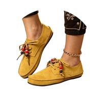 Mocassins en Velours faciles à Porter avec détails perlés. Chaussures Plates décontractées pour Un Confort Quotidien Une Touche de subtilité. (Yellow, 42)