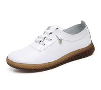 Mocassins et Loafers Femme Confortable en Cuir Derbies Femme Souple Plat Chaussures de Décontractées Simple Femme (Blanc)