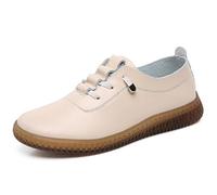 Mocassins et Loafers Femme Confortable en Cuir Derbies Femme Souple Plat Chaussures de Décontractées Simple Femme (Beige)