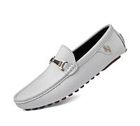 Mocassins et mocassins pour hommes, fond souple et surface souple, à enfiler, plats, légers, respirants, ultra doux, chaussures de conduite, chaussures d'affaires ( Color : White , Size : 44 EU )