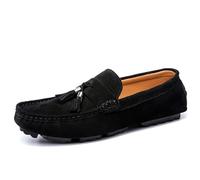 Mocassins for Homme à Bout Rond, Couleur Unie, avec Pompon, Empeigne en Daim, Souples, antidérapants, légers, à Enfiler(Noir,43 EU)