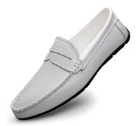 Mocassins for Homme à Bout Rond en Cuir, légers, antidérapants, Souples, Classiques, à Enfiler(Blanc,38 EU)