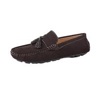 Mocassins for Homme, Bout Rond, en Cuir Nubuck, avec Pompon, Talon Plat, antidérapants, légers, for la Marche(Brown,38 EU)