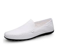 Mocassins for Homme, Couleur Unie, Cuir Vegan, Coutures manuelles, Confortables, Flexibles, résistants, à Enfiler(Blanc,41 EU)