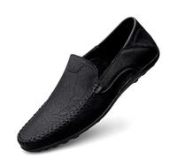 Mocassins for Homme, Couleur Unie, Cuir Vegan, Coutures manuelles, Confortables, Flexibles, résistants, à Enfiler(Noir,44 EU)