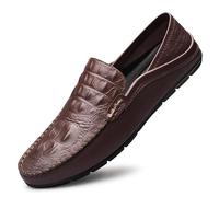 Mocassins for Hommes à Bout Rond en Cuir PU imprimé Crocodile, Chaussures antidérapantes, Confortables, à Talon Plat, Classiques et décontractées(Brown,44 EU)