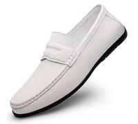 Mocassins for Hommes à Bout Rond en Cuir véritable, résistants, légers et Confortables, à Enfiler for l'extérieur(Blanc,38 EU)