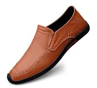 Mocassins for Hommes, Bout Rond, en Cuir, Coutures manuelles, Souples, antidérapants, résistants, for Mariage et extérieur(Brown,40 EU)