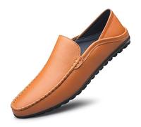 Mocassins for Hommes en Cuir de Couleur Unie, Coutures manuelles, antidérapants, Talon Plat, Confortables, Classiques, à Enfiler(Brown,44 EU)