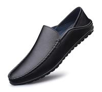 Mocassins for Hommes en Cuir de Couleur Unie, Coutures manuelles, antidérapants, Talon Plat, Confortables, Classiques, à Enfiler(Noir,37 EU)