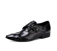 Mocassins Formels Affaires pour Hommes Chaussures Monk Gaufré en Cuir Véritable à Bout Pointu Chaussures à Enfiler Habillées Boucles,Noir,44