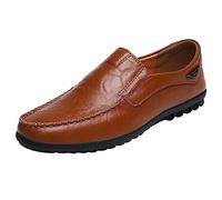 Mocassins habillés en cuir synthétique pour homme, chaussures bateau à bout rond, chaussures formelles à enfiler avec fond plat, mocassins habillés classiques et élégants, chaussures de conduite