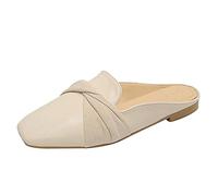 Mocassins légers à bout carré - Chaussures plates décontractées en similicuir avec sangle entrelacée pour femme, beige, 39.5 EU