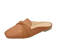Mocassins légers à bout carré - Chaussures plates décontractées en similicuir avec sangle entrelacée pour femme, marron, 38.5 EU