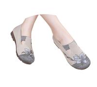 Mocassins Mary Jane vintage brodés à fleurs pour femme - Chaussures de marche décontractées pour le jardin, les trajets et les voyages, gris, 36.5 EU