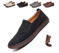 Mocassins orthopédiques à enfiler en cuir pour homme, chaussures en cuir cousues à la main, chaussures orthopédiques mains libres antidérapantes, chaussures de conduite douces et respirantes, Noir