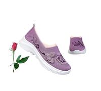 Mocassins orthopédiques brodés papillon pour femme, chaussures de marche à enfiler en maille respirante, style décontracté, chaussures légères à enfiler pour maman, infirmière, violet, 39.5 EU